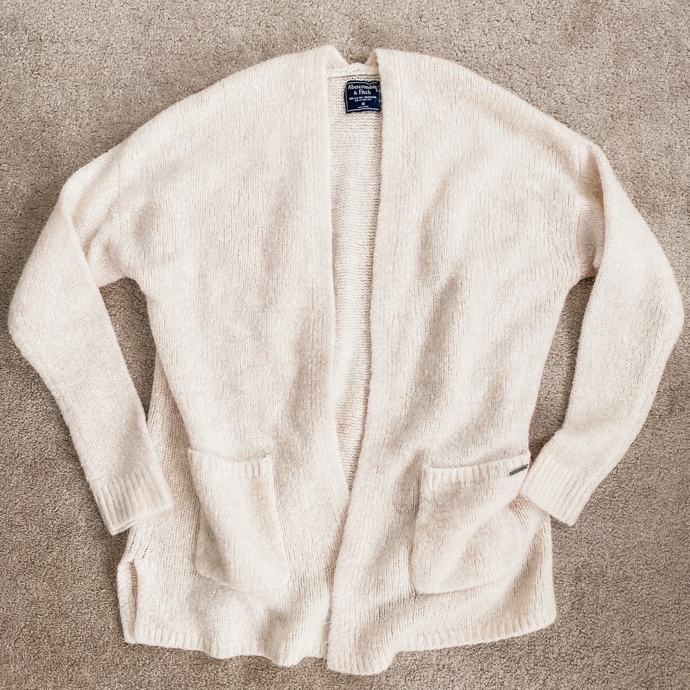 Abercrombie & Fitch Soft Cozy Long Length Open Front Cream Sweater Cardigan